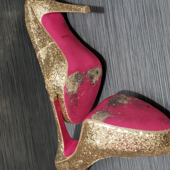 Signature Sole by ShoeDazzle Glittery Gold Heels Stripper Shoes Size- 6.5 - Picture 6 of 8